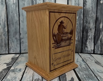 Fishing Urn Handmade from Cherry Hardwood in USA: Fisherman Cremation Urn
