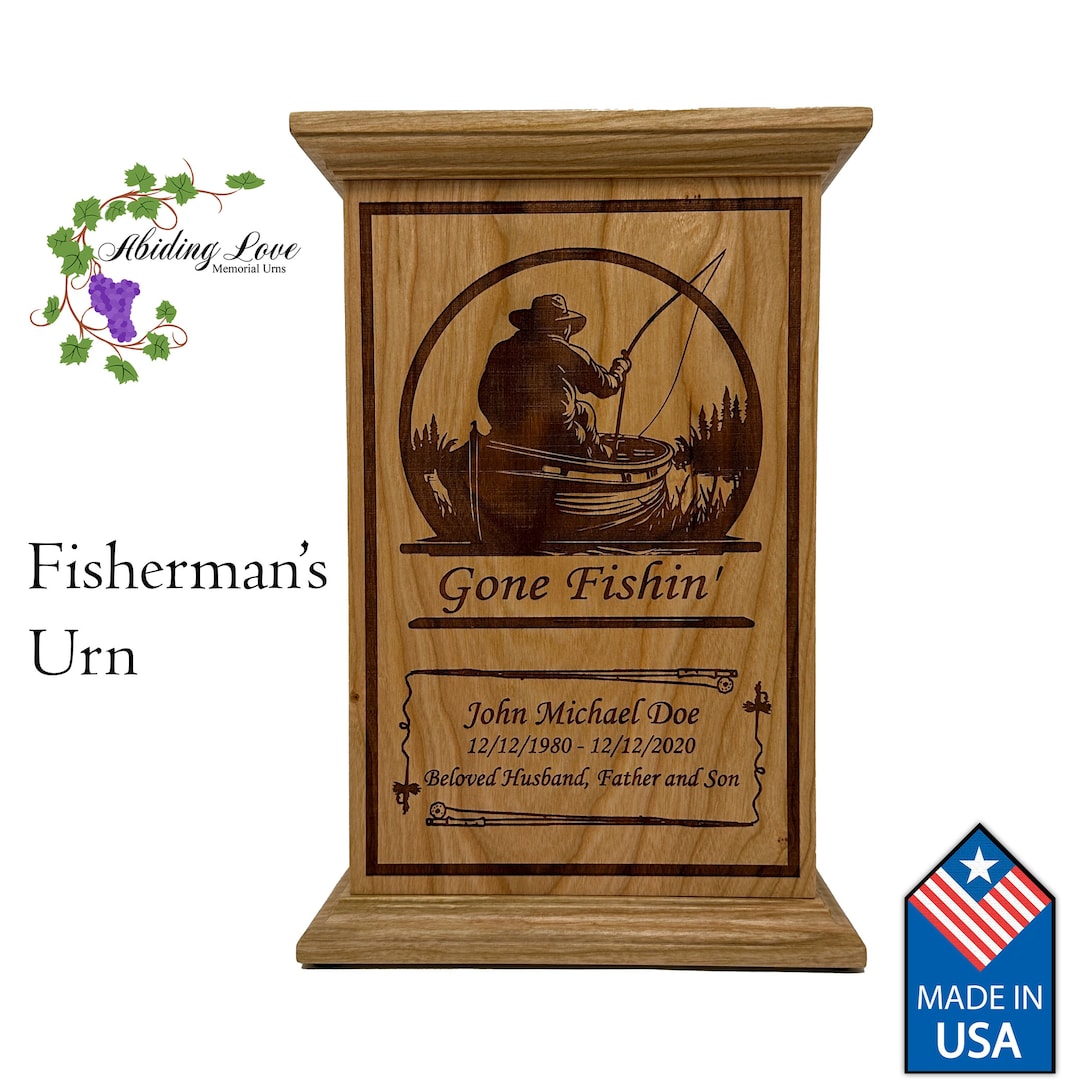 Fisherman Urn for Human Ashes/ Fishing Adult Cremation Urn/ for Dad or