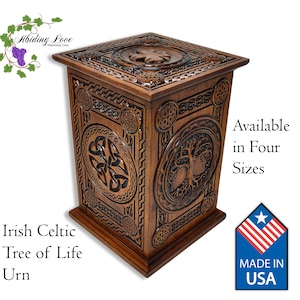 Tree of Life Urn/ Urns for Human Ashes/ Celtic Box/ Keepsake, Adult, Oversize and Companion Size / Personalized Wooden Cremation Urn