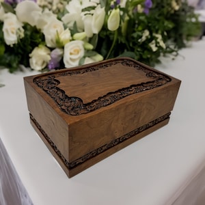 Floral Carved Cherry Wood Cremation Urn - Handmade in USA