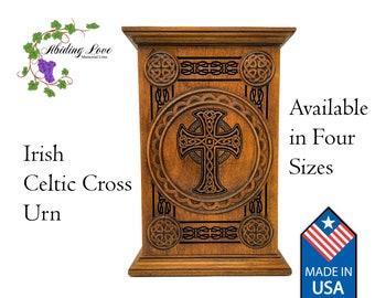 Celtic Cross Urn for Human Ashes  / Expedited Shipping Available / Wooden Memorial Cremation Urn/ Adult Size/ Irish Cremate Urn