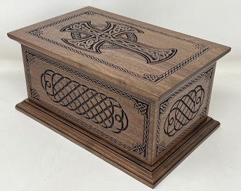 Celtic Cross Walnut Urn: Handcrafted in USA available in Adult/Companion Size