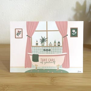 Take care card | Self-care card | Supportive card  | Cozy bathtub illustration |