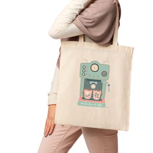 Coffee lover tote bag | Eco-friendly cotton tote with espresso machine design | Reusable grocery bag | Barista gift | Vintage coffee art