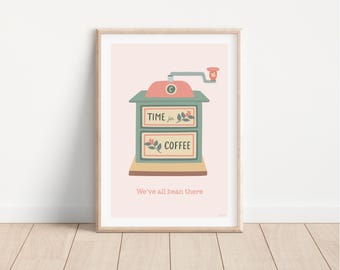 Retro Coffee Grinder Art Print: Kitchen Coffee Lover Gift