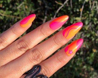 pic Bright Neon Summer Long Square Acrylic Nails neon summer nails etsy