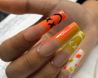 Trendy Nails Press On Nails Yin Yang Smiley Nails French Etsy Trendy Nails Press On Nails Yin Yang Smiley Nails French Etsy