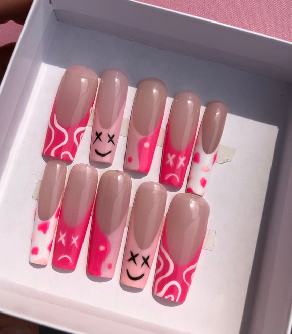 Trendy Nails Press On Nails Yin Yang Smiley Nails French Etsy Ireland