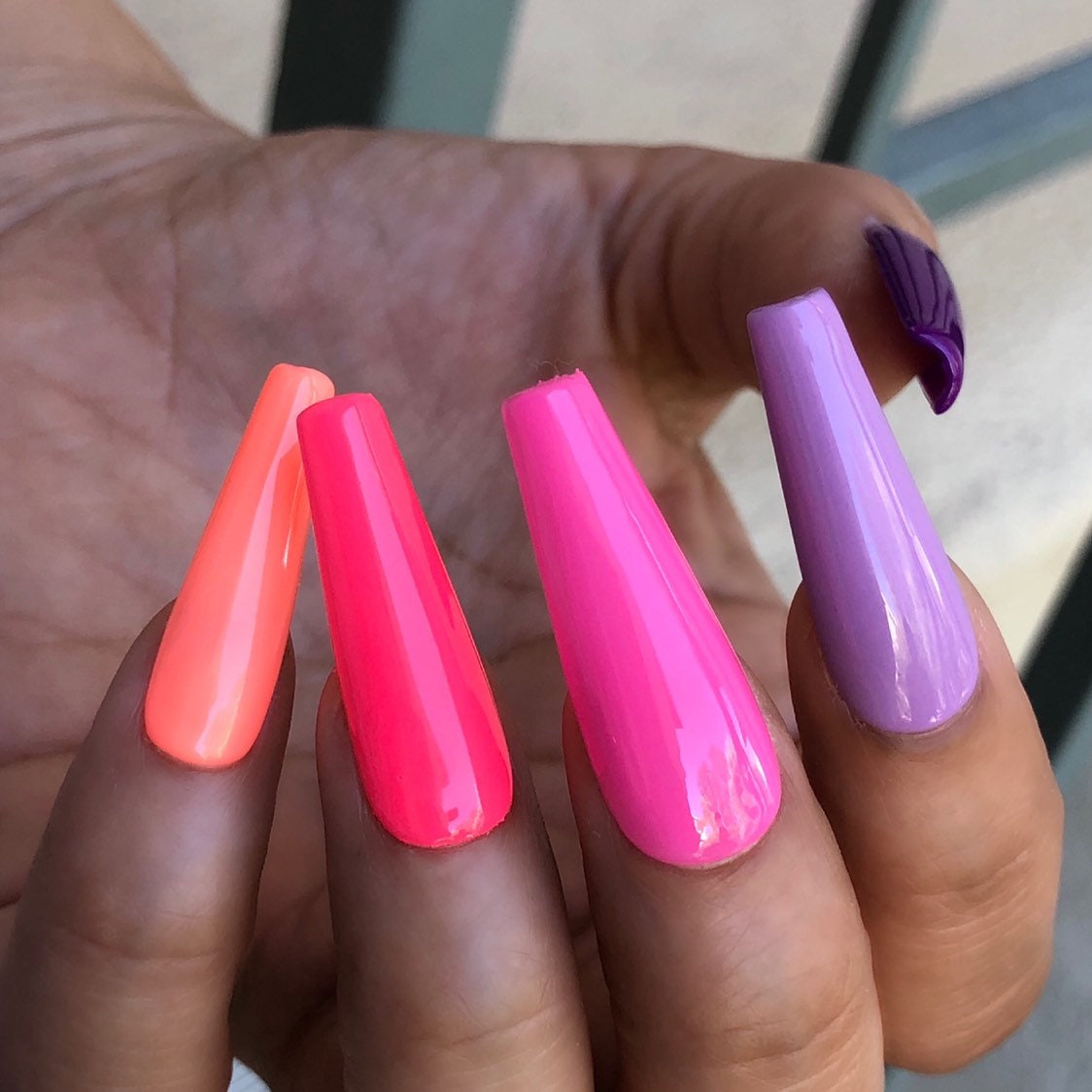 Neon Nails Press On Nails Long Nails Coffin Nails Nails Etsy