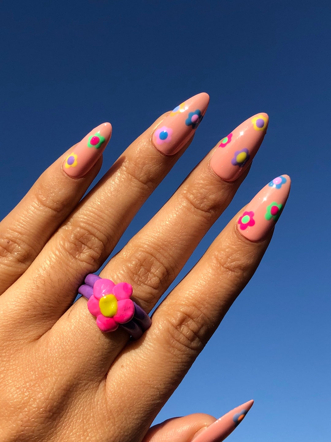 Wild Flower Press on Nails Colorful Nails Rainbow Nails Etsy