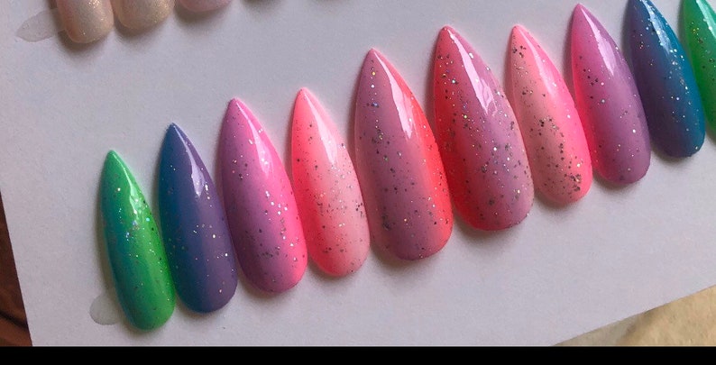 Sparkly Ombre Coffin Nails Press on Nails rainbow Nails - Etsy