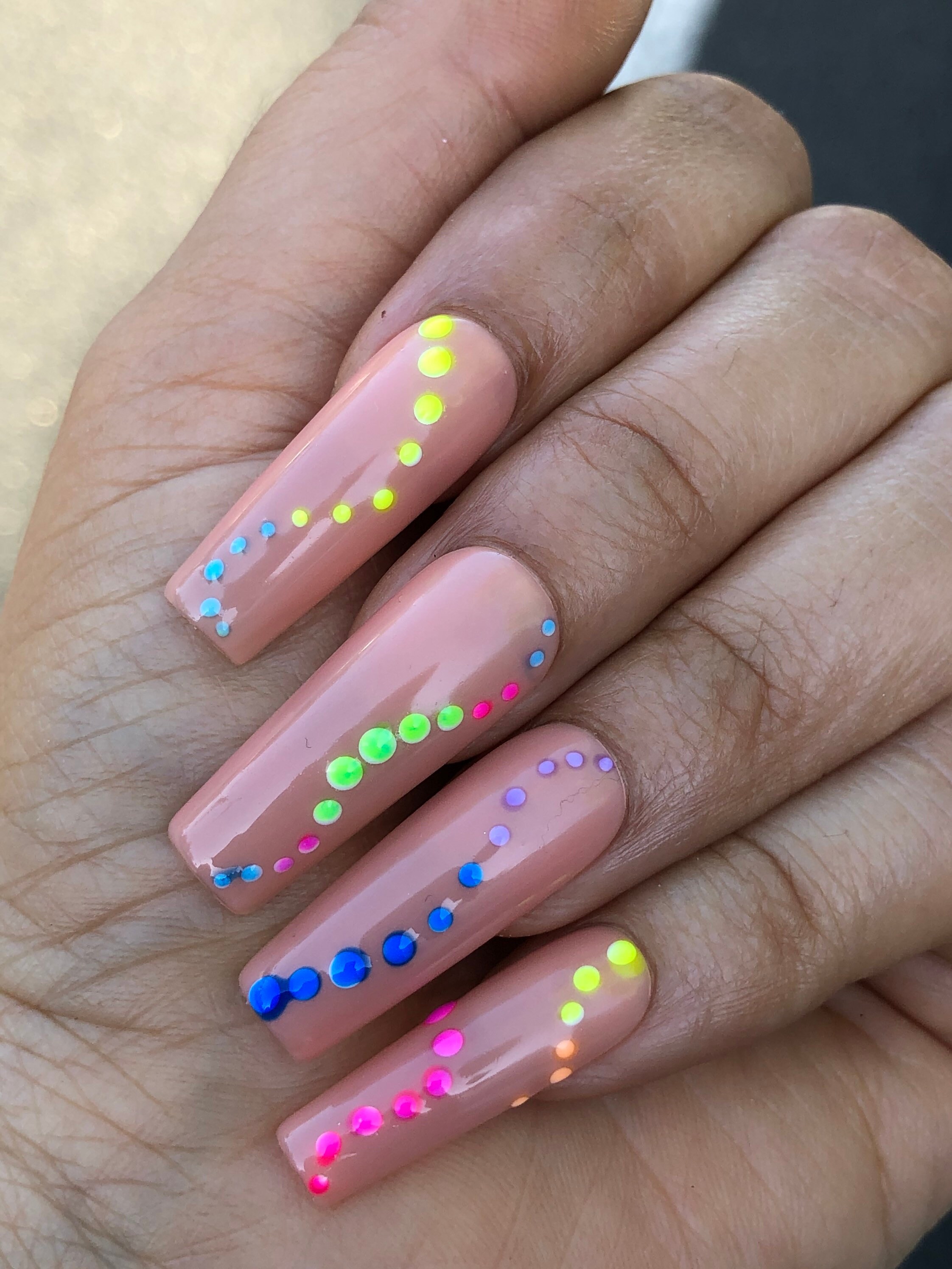 Neon Polka Dots Polka Dot Nails Press on Nails Nude Nails - Etsy Israel