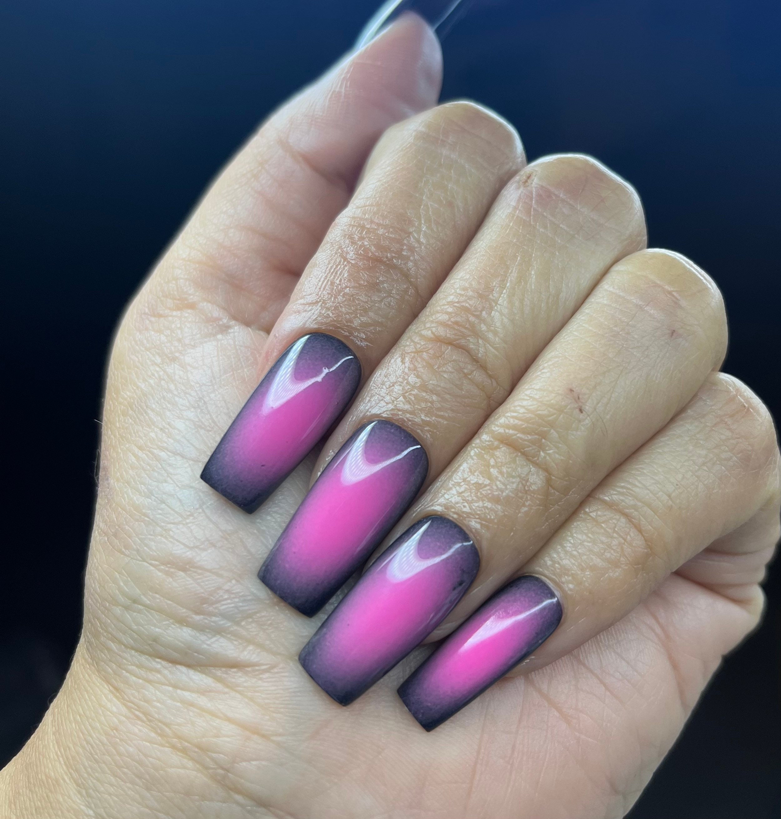 Pink aura nails, airbrush nails, press on nails, trendy nails, luxury  nails, square nails, black nails, ignails