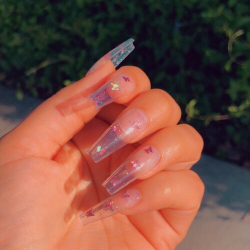 Clear Nailssparkles Pink Nails Jelly Nails Press On Nails Etsy
