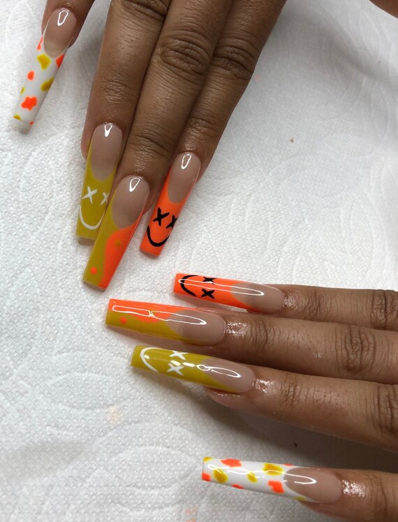 Trendy Nails Press On Nails Yin Yang Smiley Nails French Etsy Trendy Nails Press On Nails Yin Yang Smiley Nails French Etsy