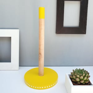 Suporte de toalha de papel, suporte de rolo de cozinha, suporte de toalha de madeira, organizador de cozinha, acessórios de cozinha, decoração amarela de cozinha, decoração rústica