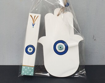 New Home Gift Set, Housewarming Gift for Couples, Jewish Gift, Jewish Home Decor, Jewish Wedding Gift, Judaica, Evil Eye, Mezuzah, Hamsa