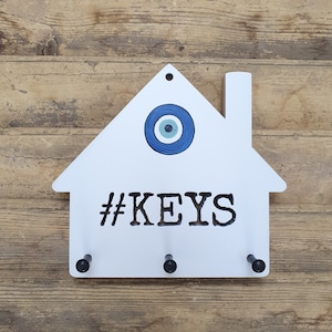 Key Holder for Wall, Wood Key Holder, Wood Wall Art Decor, New Home Gift, Key Rack, Key Organizer, Key Storage, Wall Key Hooks, Evil Eye