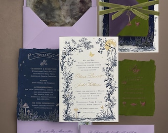 Enchanted Forest Wedding Invitation Suite | Lavender Woodland Wedding Invitations | Botanical Forest Invite | Moonlit Garden Invitation