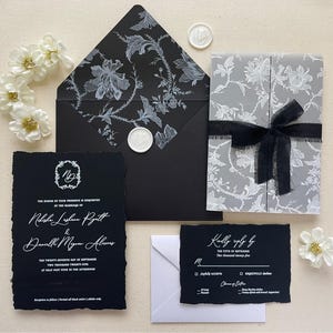 Venetian Lace Vellum Wedding Invitation Suite: Black & White Heirloom Design