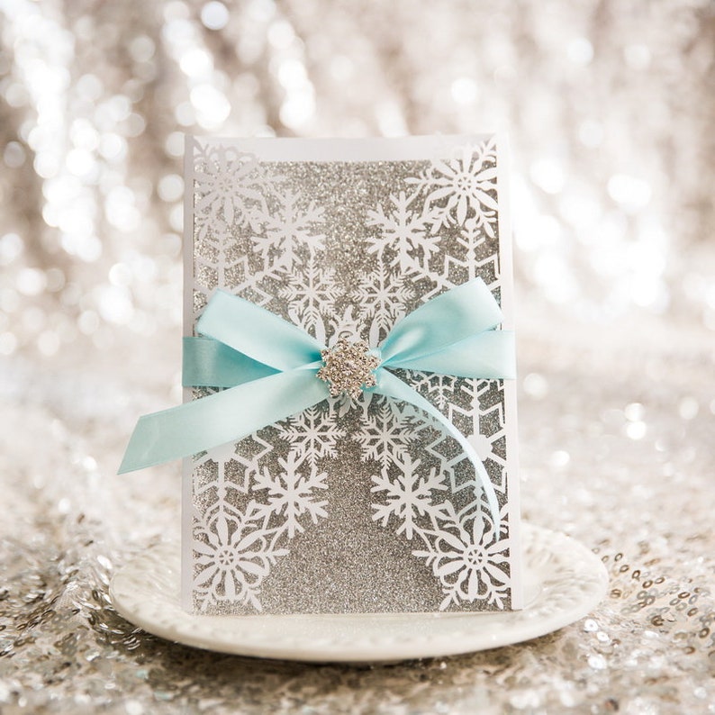 Snowflake Laser Cut Wedding Invitation Card, Romantic Snowflake Wedding Invitations, Luxurious Laser Cut Snowflake Winter Wedding Invitation image 4