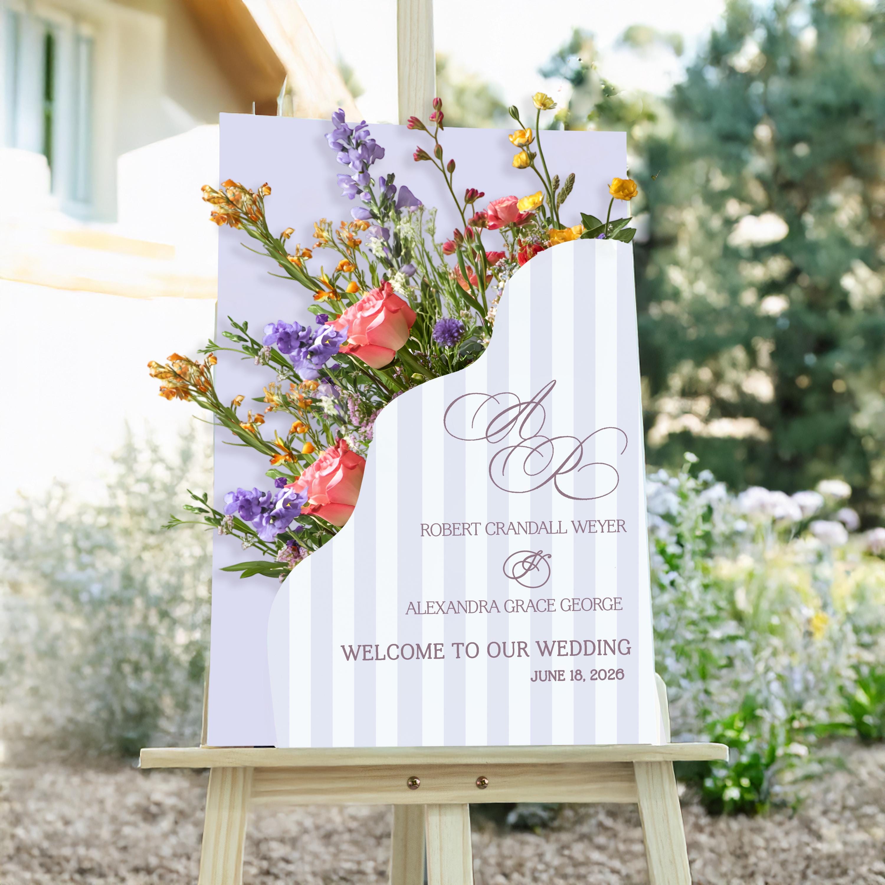 French Wedding Welcome Sign: Striped Acrylic With Flower Box - Etsy Israel, image size:3000x3000