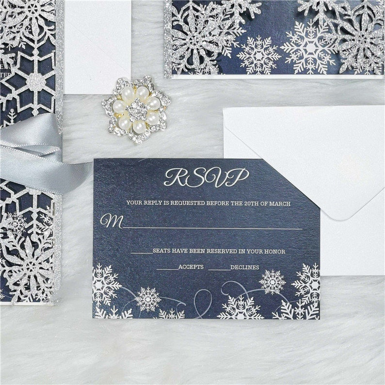 Snowflake Laser Cut Wedding Invitation Card, Romantic Snowflake Wedding Invitations, Luxurious Laser Cut Snowflake Winter Wedding Invitation image 5