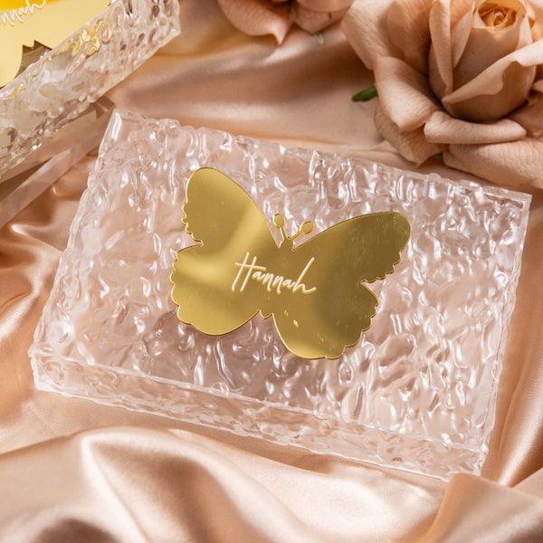 Butterfly Wedding Acrylic Place Cards Modern Calligraphy Name Card Party Favors Personalized Tags Clear Acrylic Place Card Acrylic Name