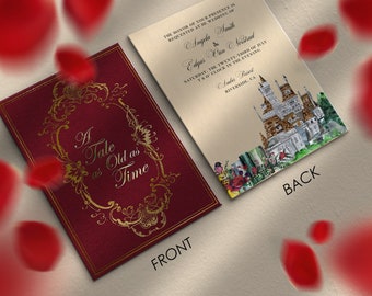 Fairytale Beauty and the Beast Invitation | Quinceañera Storybook Wedding Invitation Template | Editable | Enchanted Fairytale Invite