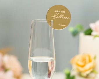 Chic Gold Mirror Acrylic Wedding Drink Tags – 2" Custom UV Printed Drink Stirrer