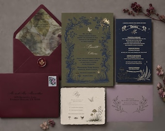 Botanical Woodland Wedding Invitation | Forest Wedding Invitation Suite | Enchanted Forest Invitation | Romantic Nature Wedding