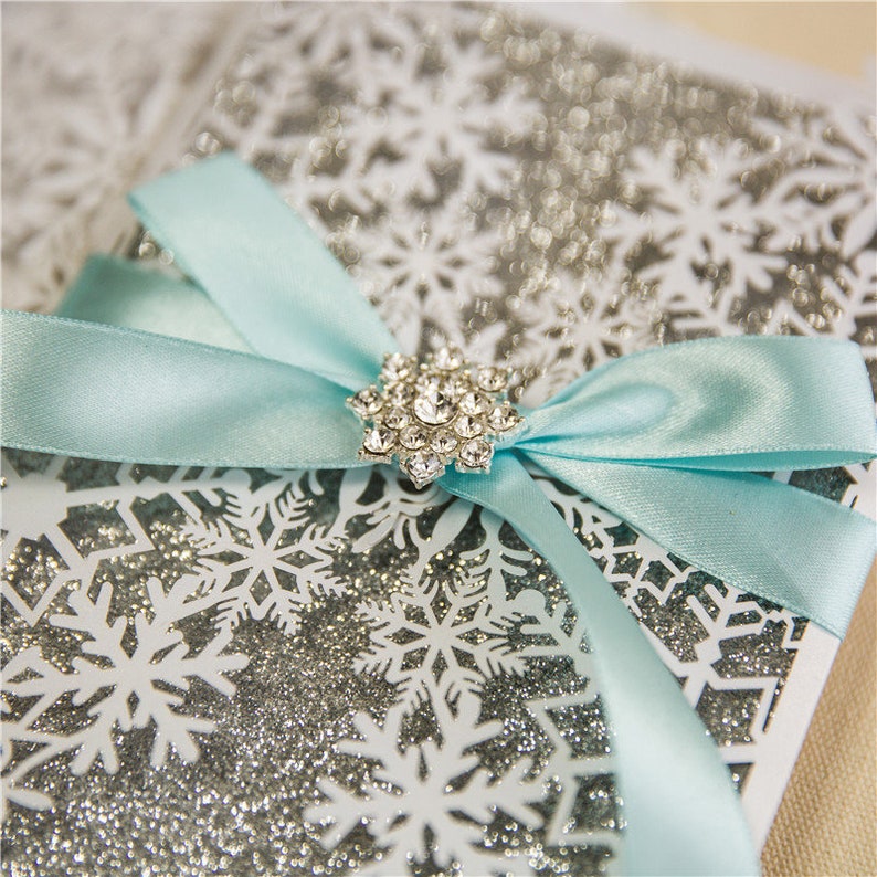 Snowflake Laser Cut Wedding Invitation Card, Romantic Snowflake Wedding Invitations, Luxurious Laser Cut Snowflake Winter Wedding Invitation image 3