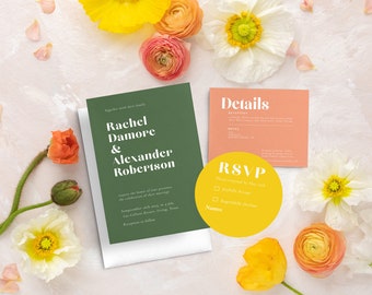 Bright and Colorful Modern Wedding Invitations, Bold Wedding Invitations, Edgy Wedding Invitation Cards, Contemporary Wedding Invites