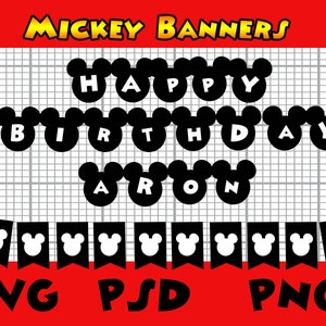 Micky SVG Banner - Cricut Geburtstag - Laser Cut Dateien - Maus Party Ohren - Maus Silhouette Cameo Laser geschnitten - DIY Micky Banner