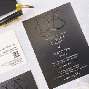 Black and White Luxury Wedding Invitations, Embossed Script Wedding Invitations, Classic Wedding, Wedding Invitations Sets Printed, QR Code