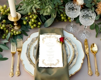 Antique Gold Filigree Wedding Menu Template, Editable Printable Wedding Menu, Elegant Reception Menu Card, Corjl Download VIxGabrielle