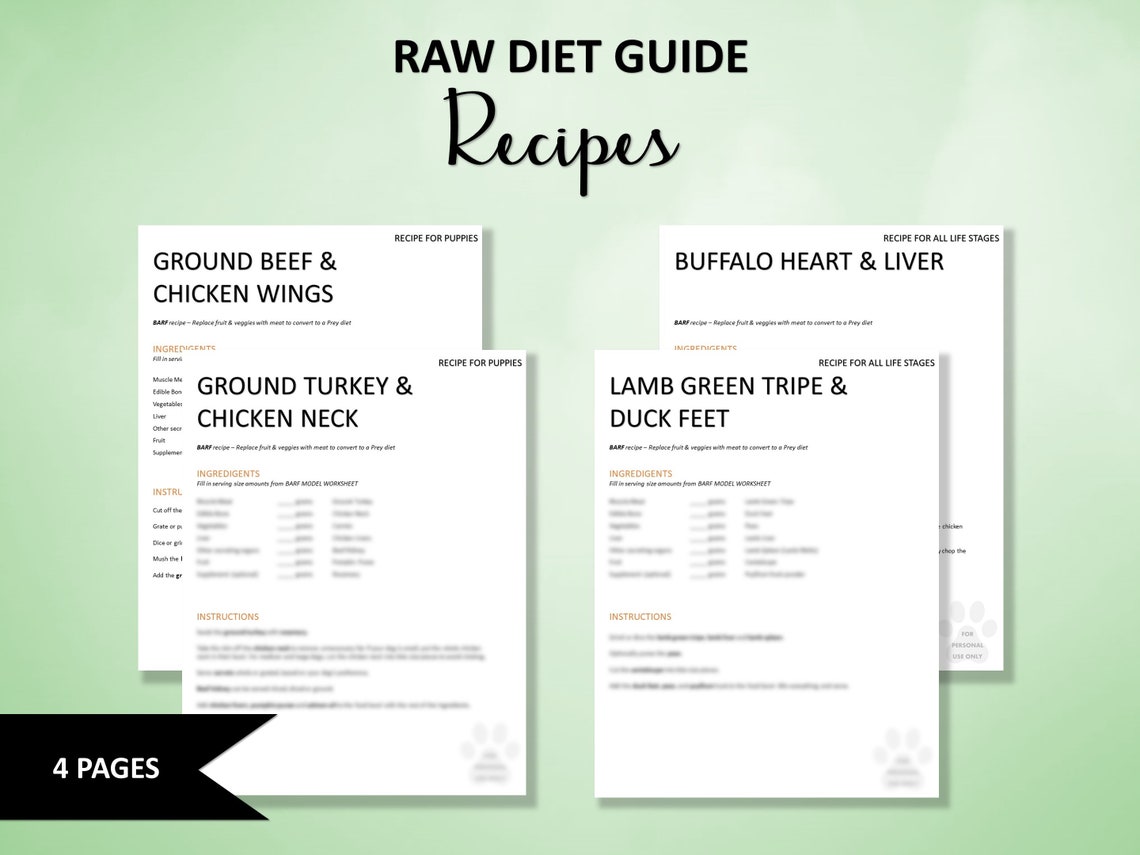Printable Dog Raw Food Guide Raw Diet for Dogs BARF & PREY Etsy