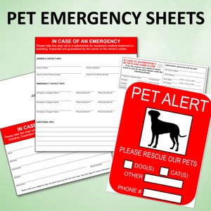 Kit de información de emergencia para mascotas imprimible / Hojas de ICE para perros / Información de contacto de emergencia para mascotas