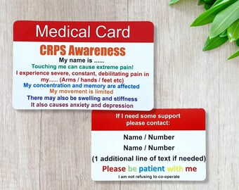 CRPS Awareness Medical Card - PVC (plastic) card - Personalised - Disability  - Invisible Illness - ICE Card - not laminated paper