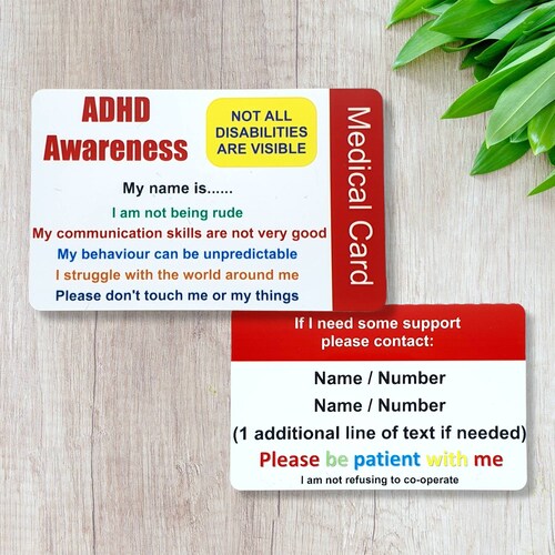 ADHD Awareness Medical Card Personalised Disability Etsy Australia
