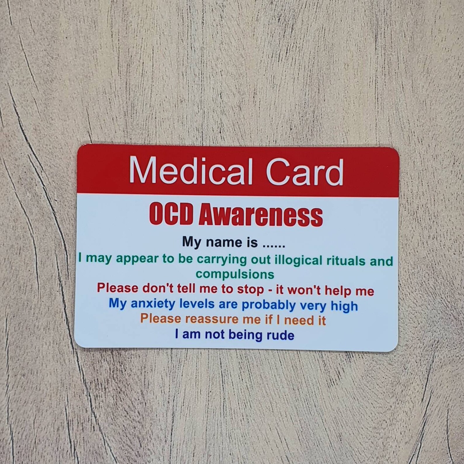 OCD awareness Medical Card obsessive compulsive disorder Etsy