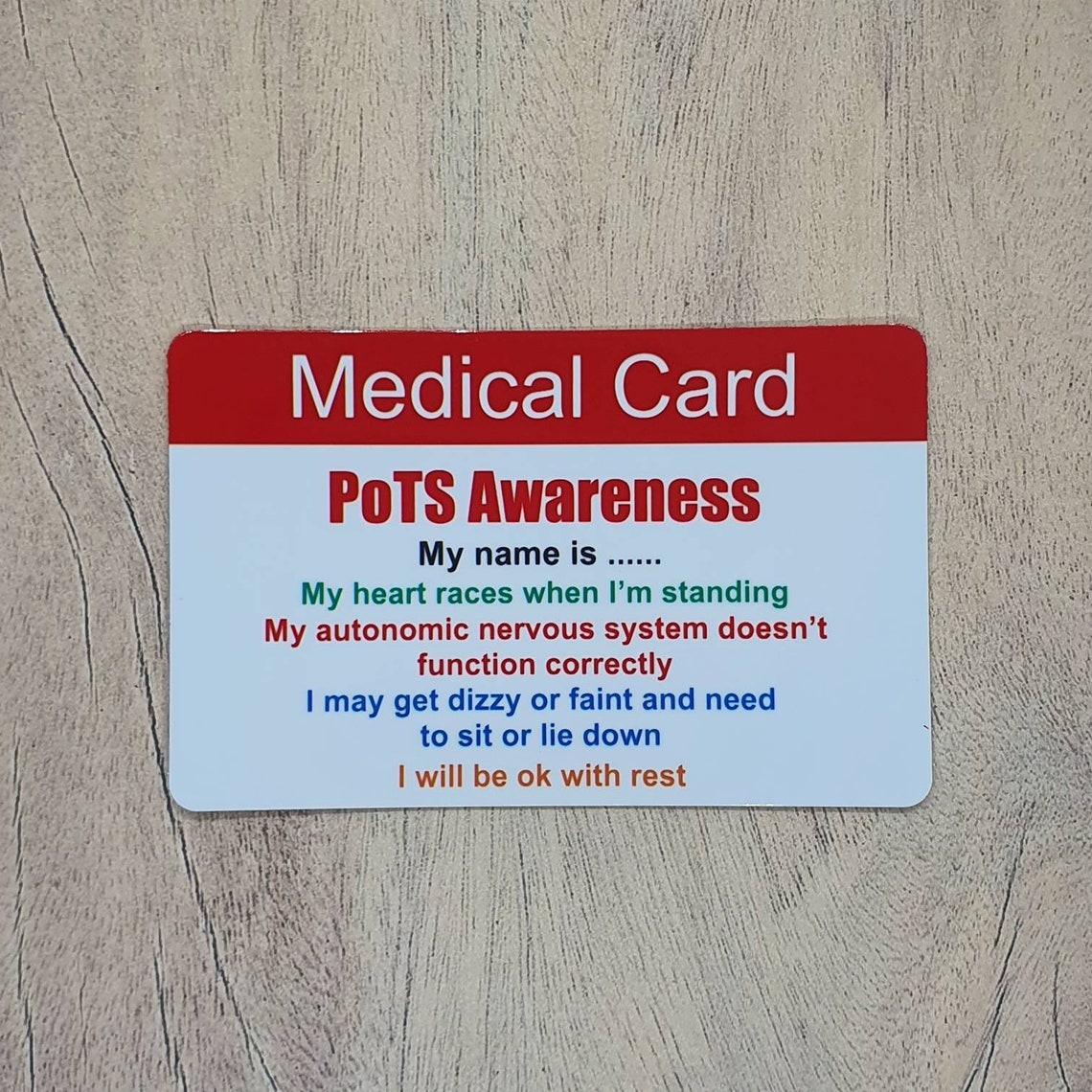 POTS Awareness Medical Card Personalised Disability Etsy UK