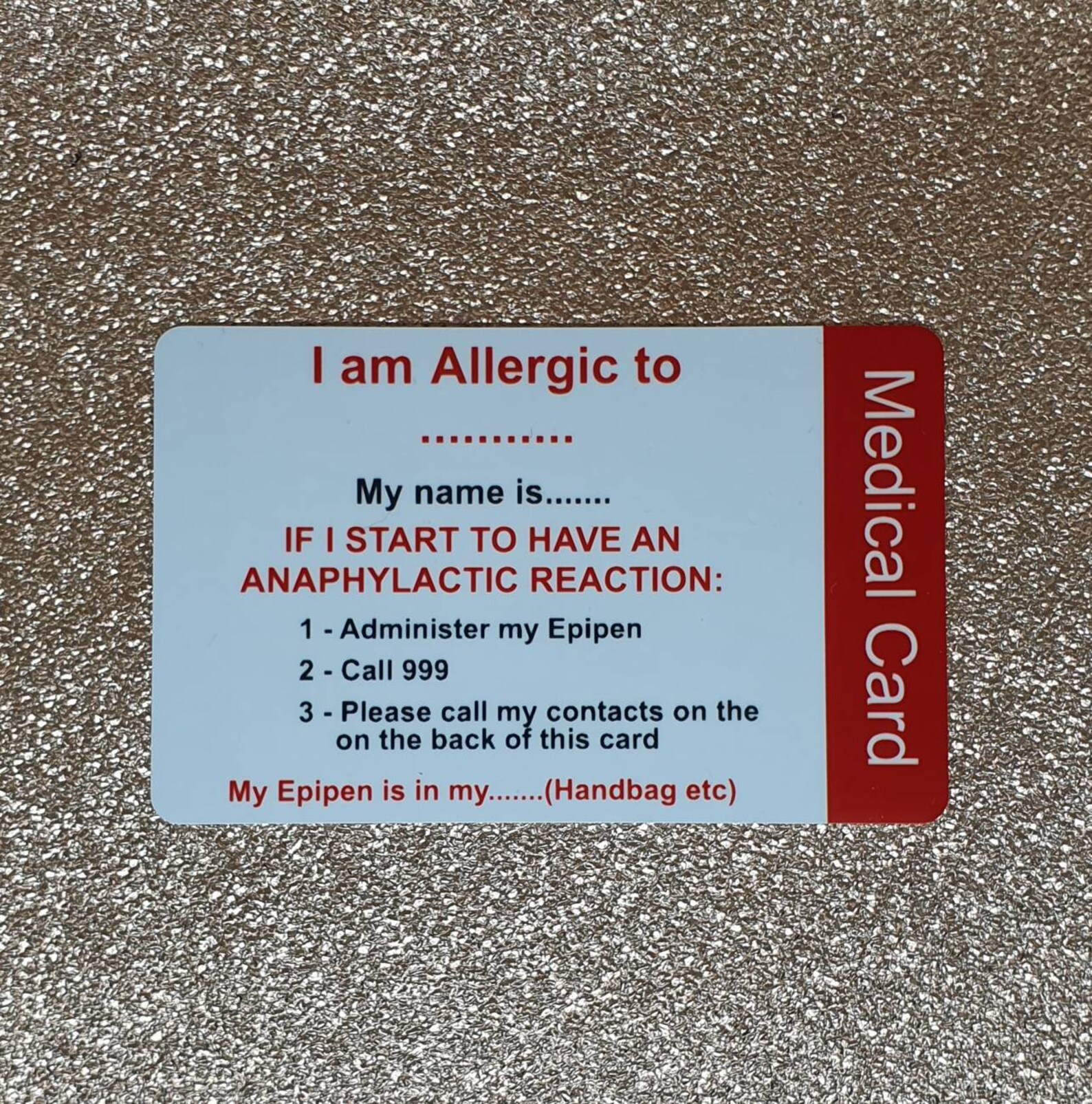 Allergy Awareness Medical Card Personalised Disability Etsy UK