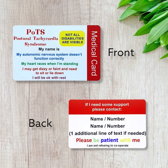 POTS Awareness Medical Card Personalised Disability Etsy UK