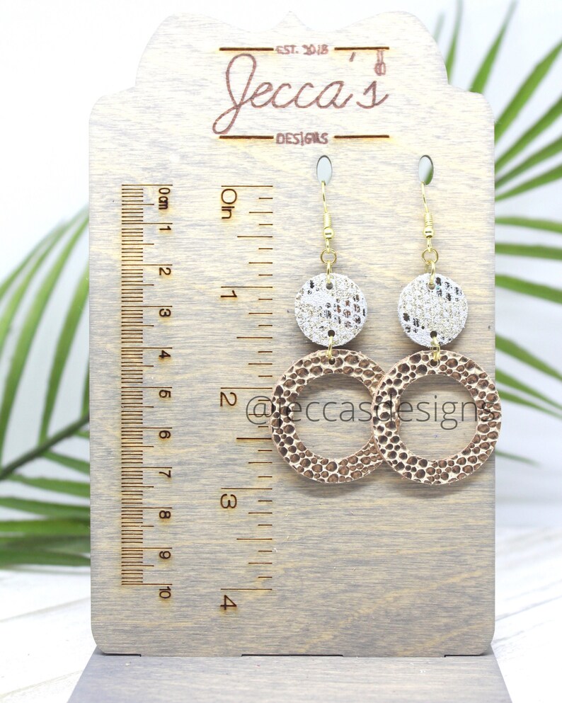 Gold Earrings Leather Jewelry Gray Earrings Circle Earrings Dangle Earring Leather Gift Unique Gift Cutout Earrings