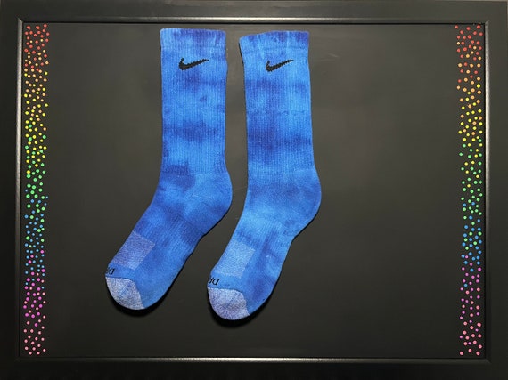Hand Dyed Blue Waves Tie Dye Nike Crew Socks Adult Medium mens 6-8