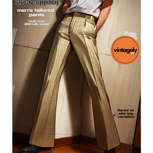 70s Men&#39;s Flared or Slim Leg Tailored Trousers, Multi-Size 28&quot;-46&quot; Waist, Knit-N-Stretch 325A, Vintage Sewing Pattern Reproduction