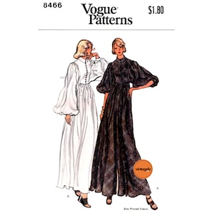 70s Boho Dress or Pantdress with Full or Half Bishop Sleeves, Bust 32.5&quot; (83 cm) or 34&quot; (87 cm), Vogue 8466, Sewing Pattern Reproduction