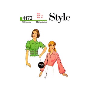 70年代スモック長袖または半袖ブラウス、バスト34（87 cm）、スタイル4173ヴィンテージ縫製パターン複製