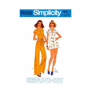 70s Wide-Leg Jumpsuit in Two Lengths with V-Neckline, Bust 31.5" (80 cm) or 34" (87 cm), Simplicity 6959, Sewing Pattern Reproduction